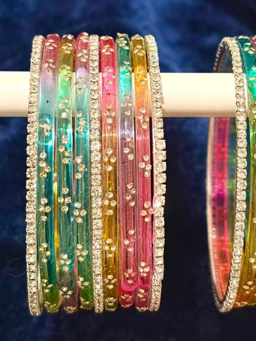 Vibrant Crystal Rhinestone Bangle Pair, Stackable Multi-Color Gemstone Bracelet